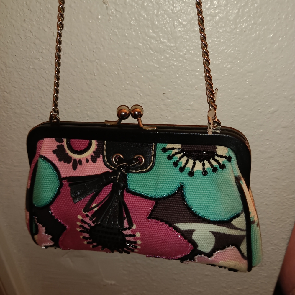 Isabella Fiore Floral Clutch with Chain Strap - Pink, Green, Black